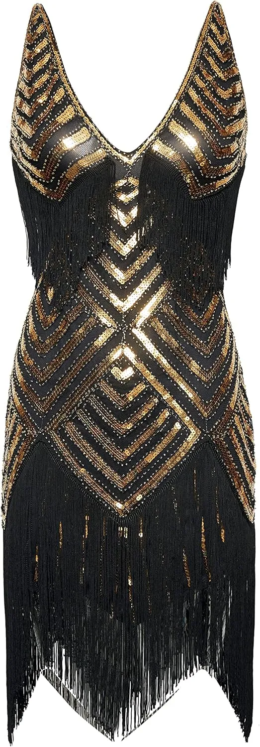 BABEYOND Women's 1920s Flapper Dress V Neck Slip Dress Roaring 20s Great Gatsby Dress for Party
