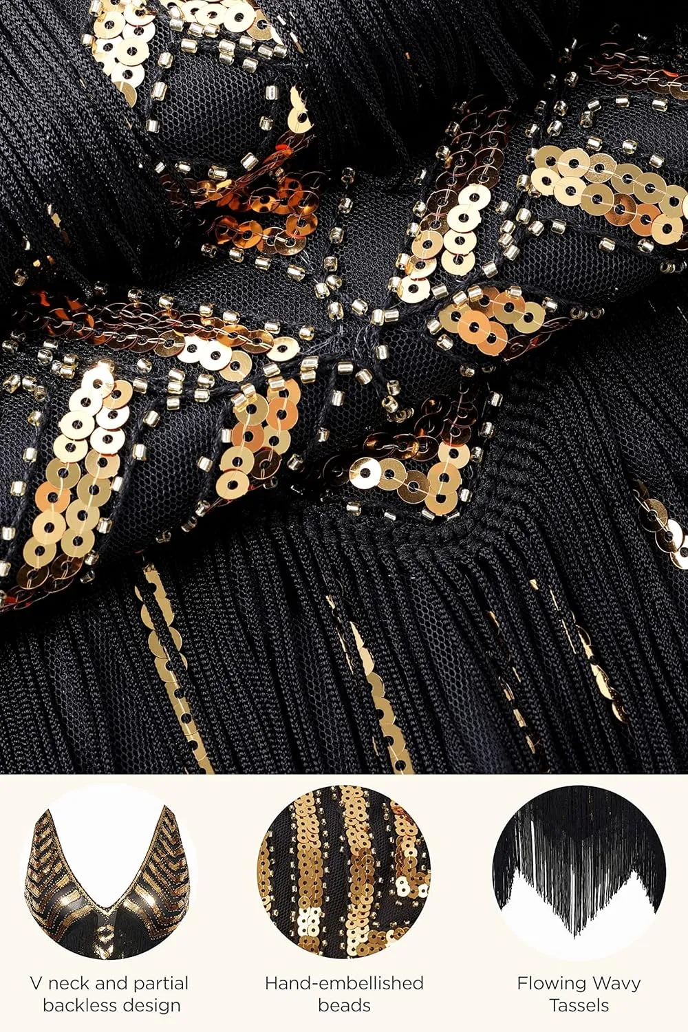 BABEYOND Women's 1920s Flapper Dress V Neck Slip Dress Roaring 20s Great Gatsby Dress for Party