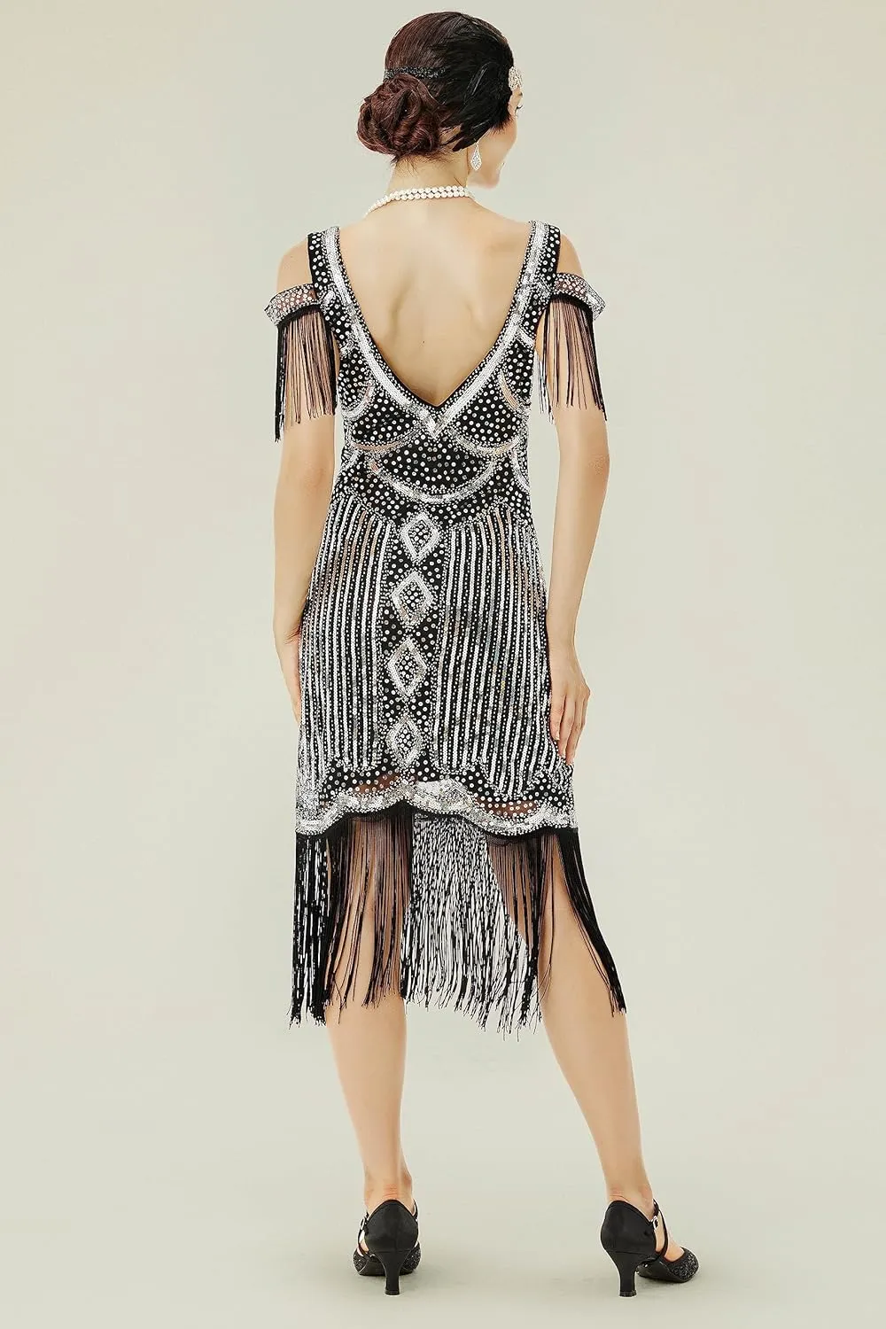 BABEYOND Womens 1920s Flapper Dress Vintage Long Fringe Dress Roaring 20s Sequins Beaded Dress