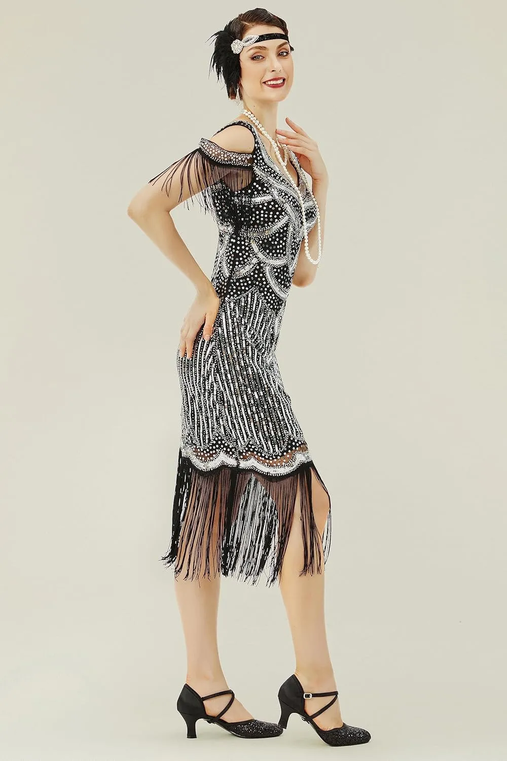 BABEYOND Womens 1920s Flapper Dress Vintage Long Fringe Dress Roaring 20s Sequins Beaded Dress