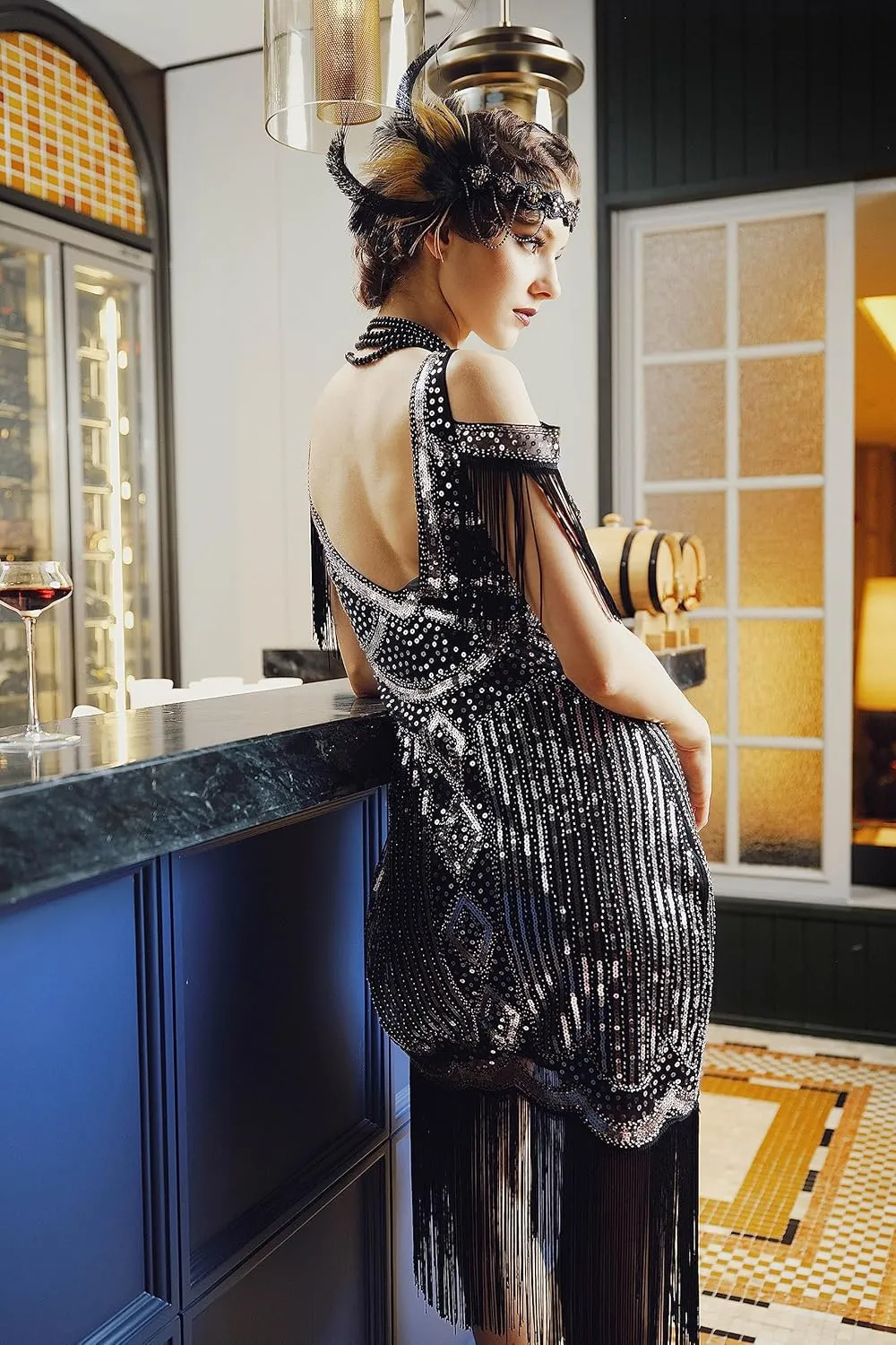 BABEYOND Womens 1920s Flapper Dress Vintage Long Fringe Dress Roaring 20s Sequins Beaded Dress