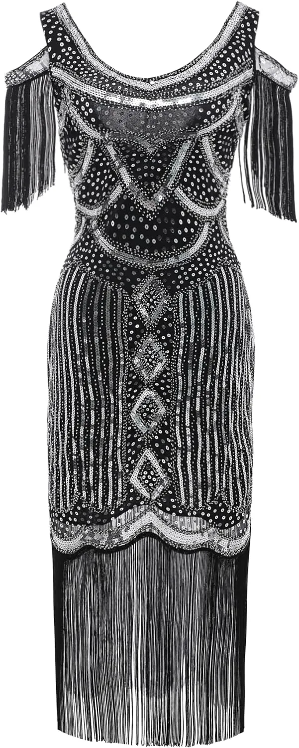 BABEYOND Womens 1920s Flapper Dress Vintage Long Fringe Dress Roaring 20s Sequins Beaded Dress