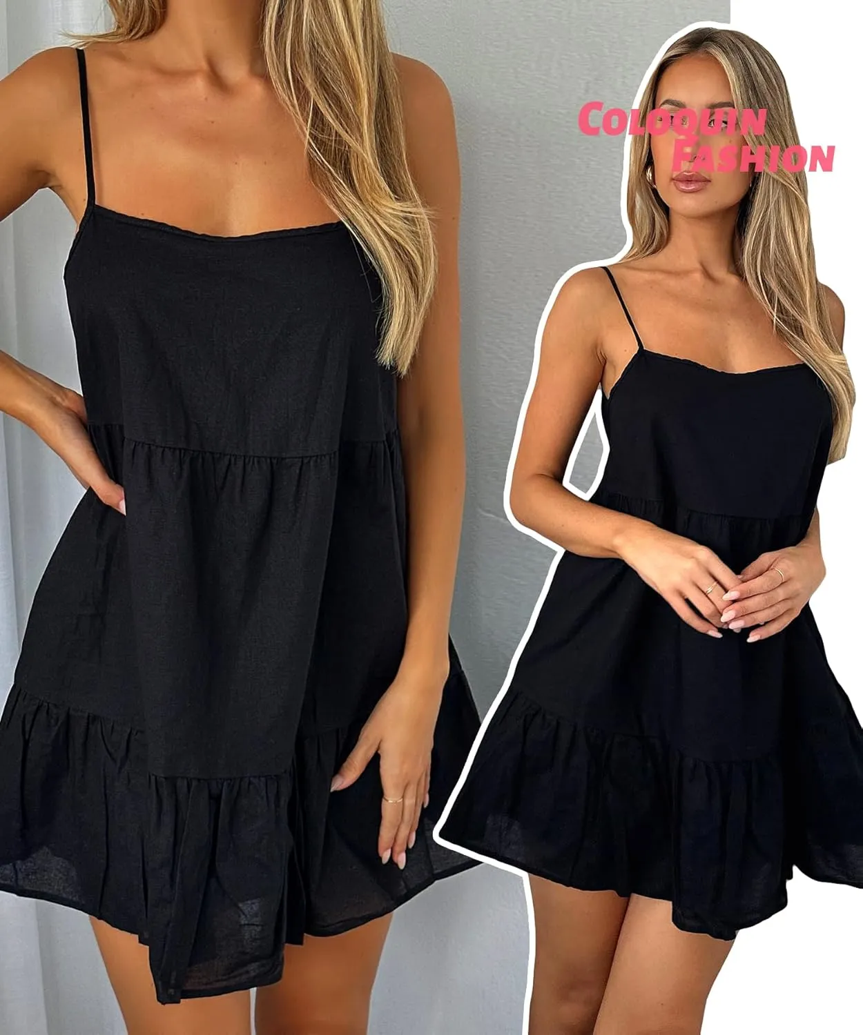 Babydoll Dress for Women Spaghetti Strap Swing Dress Sleeveless Short Flowy Dress Summer Loose Sundress