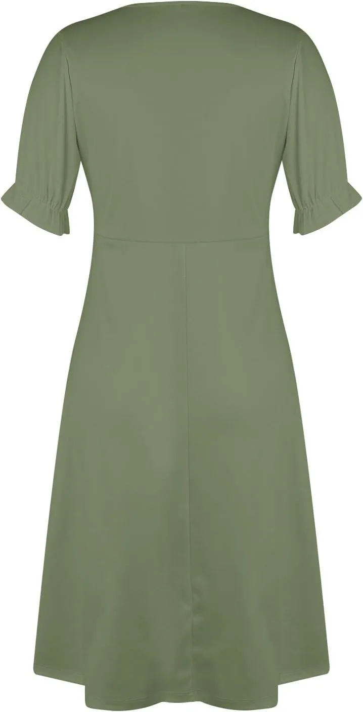 Beach Dresses for Women,2025 Spring Trendy Floral Boho Dress,Elegant V Neck Short Sleeve Irregular Hem Midi Dress