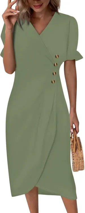 Beach Dresses for Women,2025 Spring Trendy Floral Boho Dress,Elegant V Neck Short Sleeve Irregular Hem Midi Dress