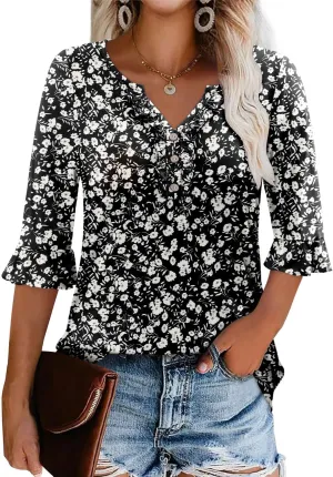 BETTE BOUTIK Womens Summer Tops Small V Neck Pleated Tops Tunic Tops Shirts S-3XL