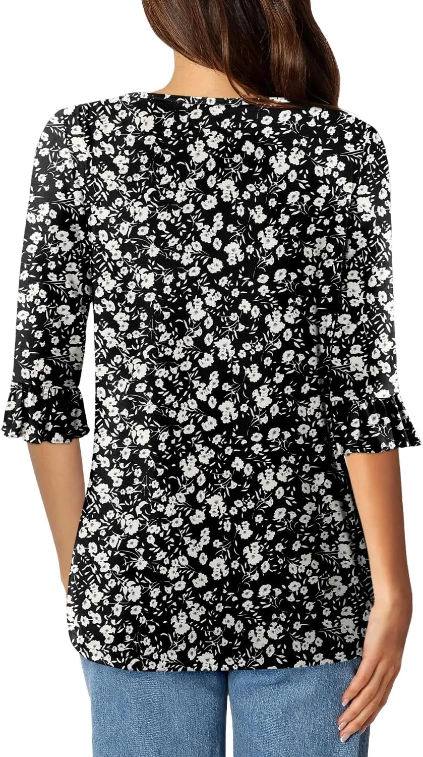 BETTE BOUTIK Womens Summer Tops Small V Neck Pleated Tops Tunic Tops Shirts S-3XL