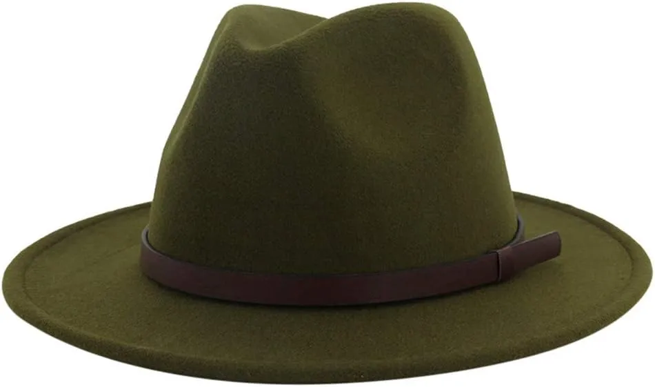 Black Elegant Wide Brim Fedora Flat Panama Hat Cap Women Belt Buckle Fedora Hat Trucker Hat Chain Kid