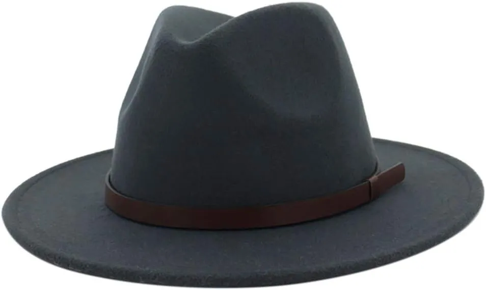 Black Elegant Wide Brim Fedora Flat Panama Hat Cap Women Belt Buckle Fedora Hat Trucker Hat Chain Kid