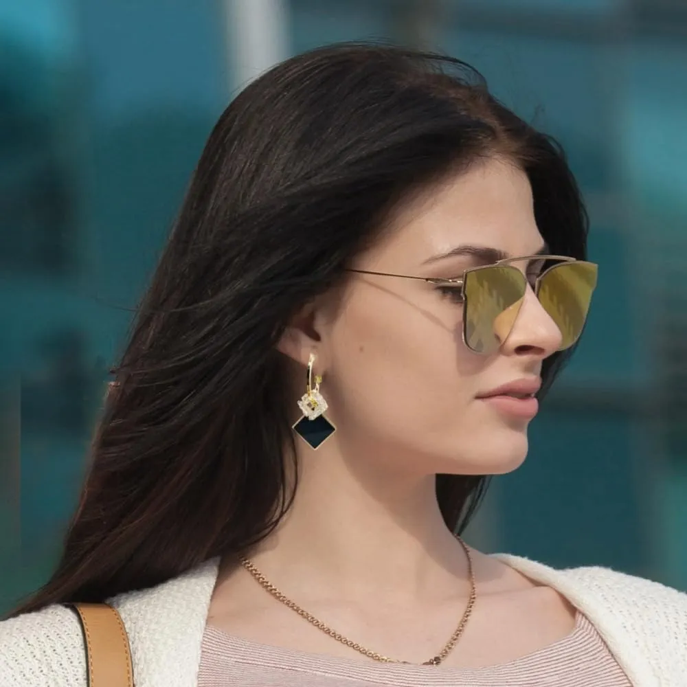 Black Gold Square Earrings For Women Dangle
