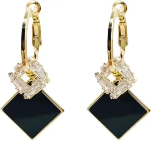 Black Gold Square Earrings For Women Dangle