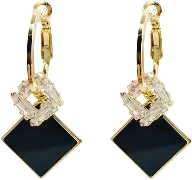 Black Gold Square Earrings For Women Dangle