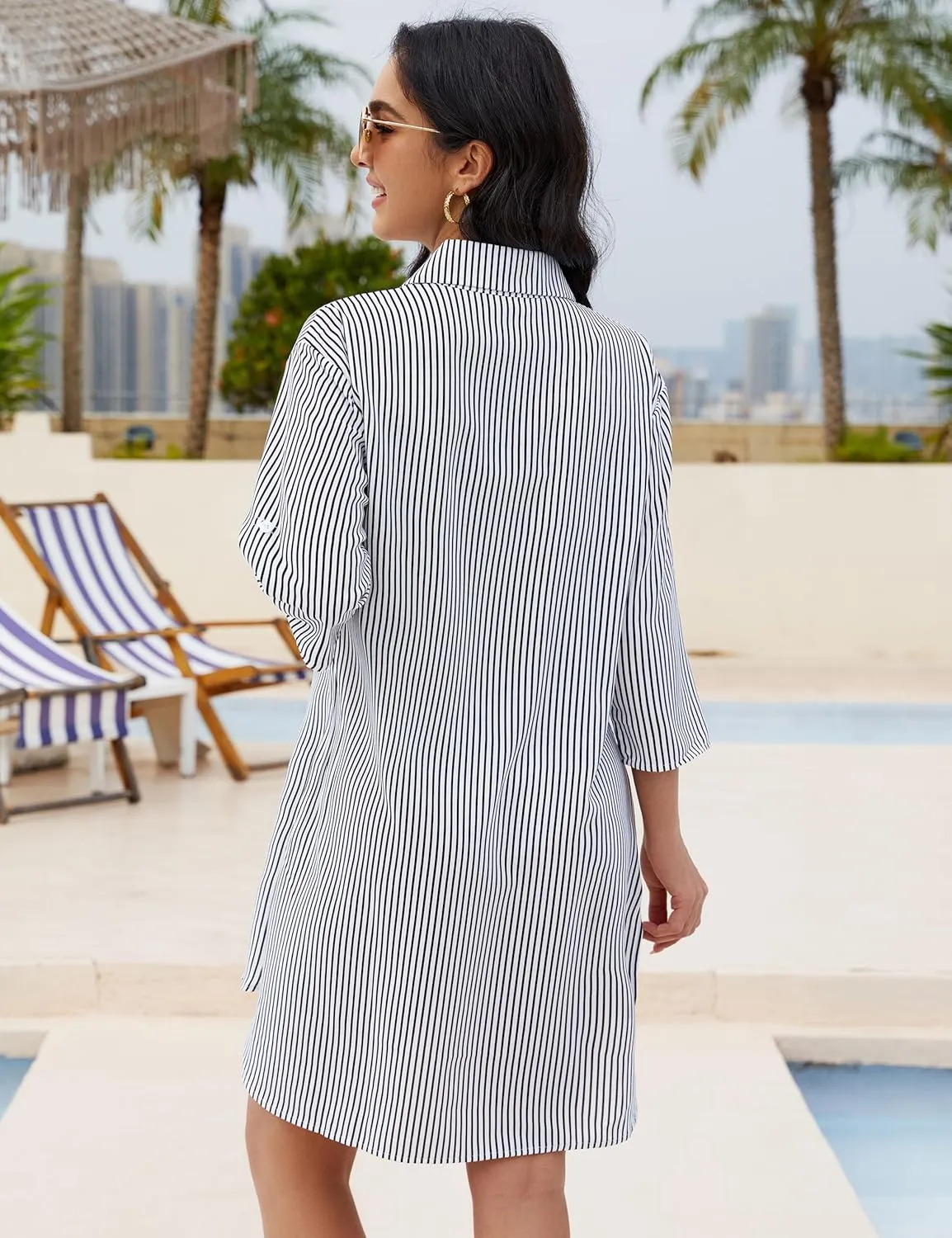 Blooming Jelly Womens Swimsuit Coverups White Chiffon Bikini Swimwear Beach Cover Up Dress Shirt