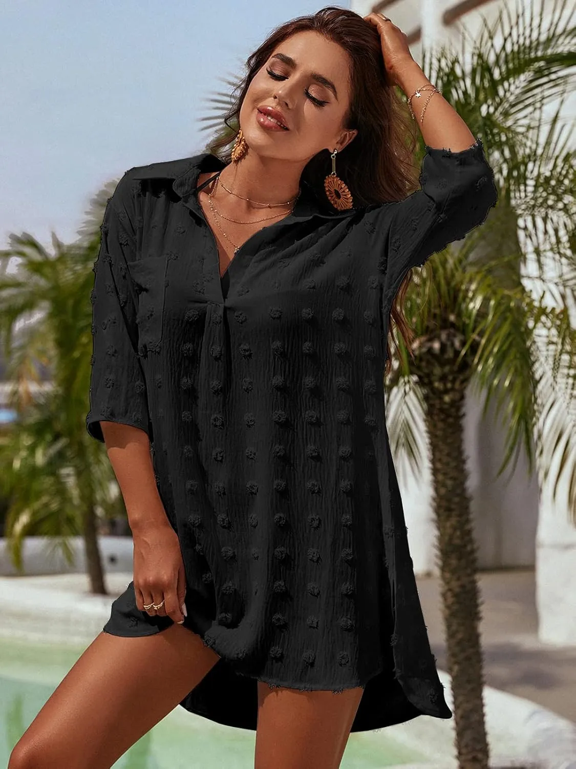 Blooming Jelly Womens Swimsuit Coverups White Chiffon Bikini Swimwear Beach Cover Up Dress Shirt