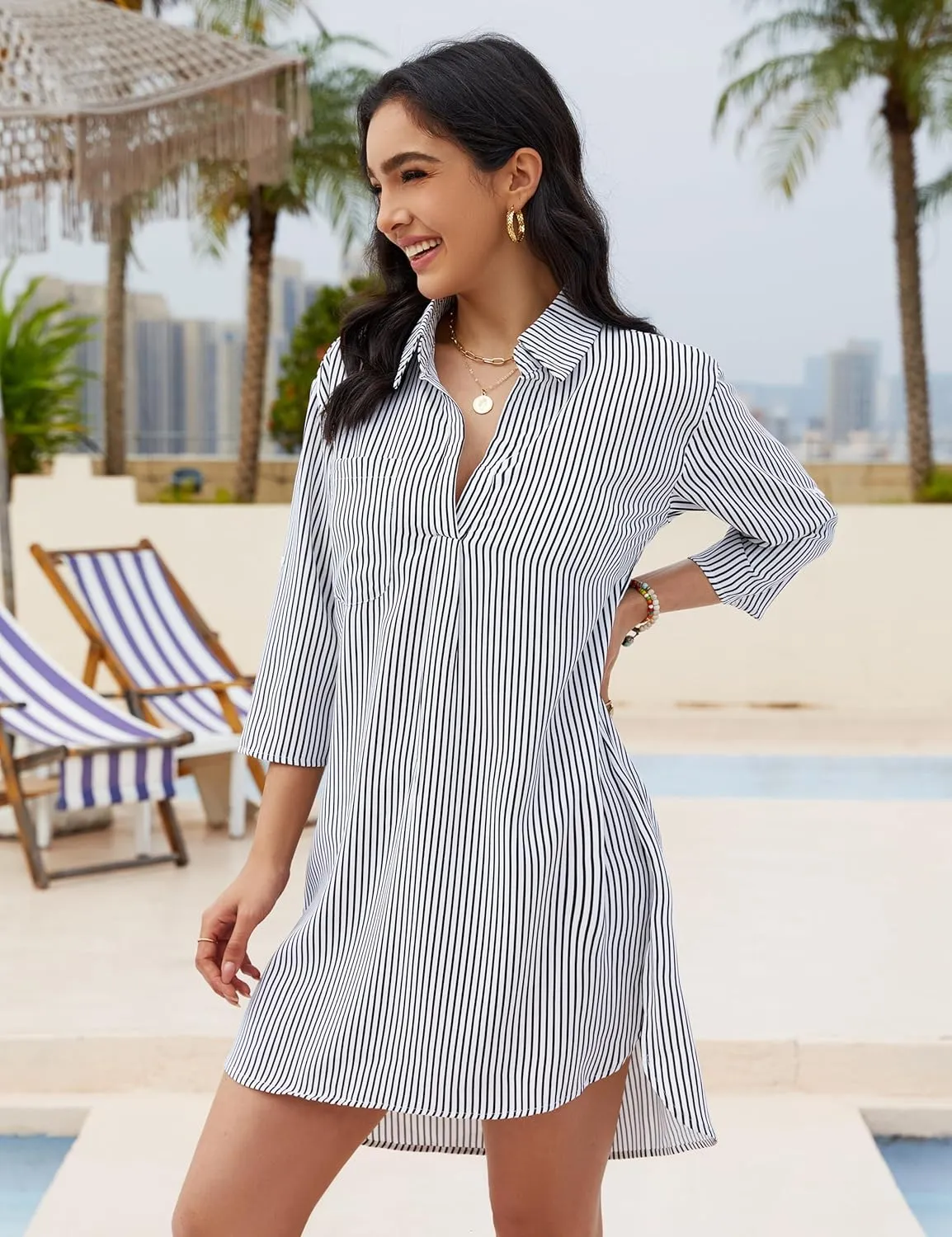 Blooming Jelly Womens Swimsuit Coverups White Chiffon Bikini Swimwear Beach Cover Up Dress Shirt
