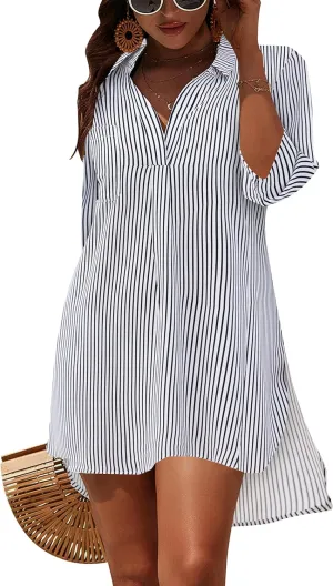 Blooming Jelly Womens Swimsuit Coverups White Chiffon Bikini Swimwear Beach Cover Up Dress Shirt