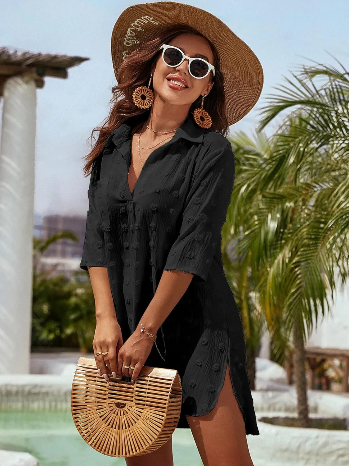 Blooming Jelly Womens Swimsuit Coverups White Chiffon Bikini Swimwear Beach Cover Up Dress Shirt