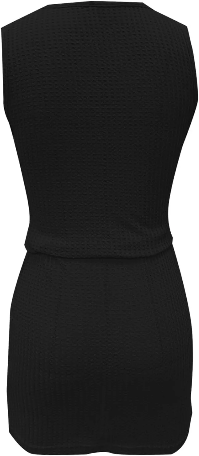 Bodycon Sundress for Women 2025 Summer Knitting Waist Harness Belt Mini Dress A Line Sleeveless Seamless Shapewear