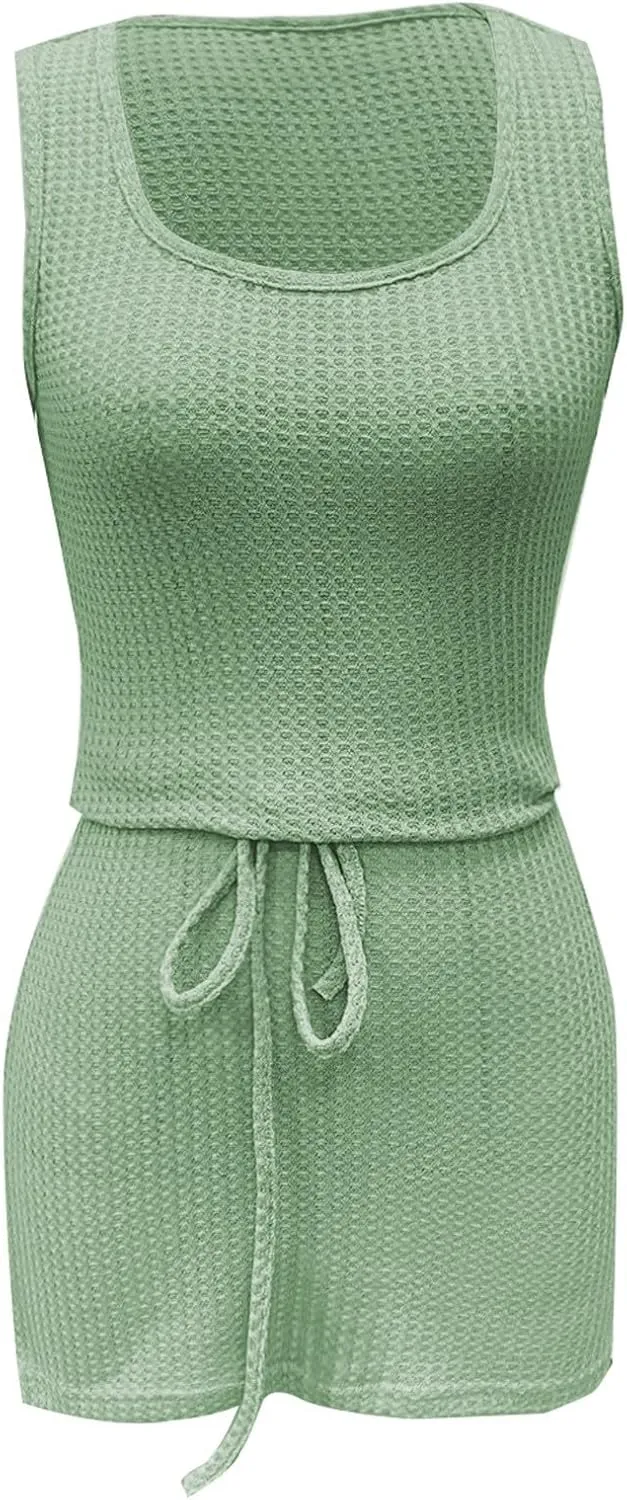 Bodycon Sundress for Women 2025 Summer Knitting Waist Harness Belt Mini Dress A Line Sleeveless Seamless Shapewear