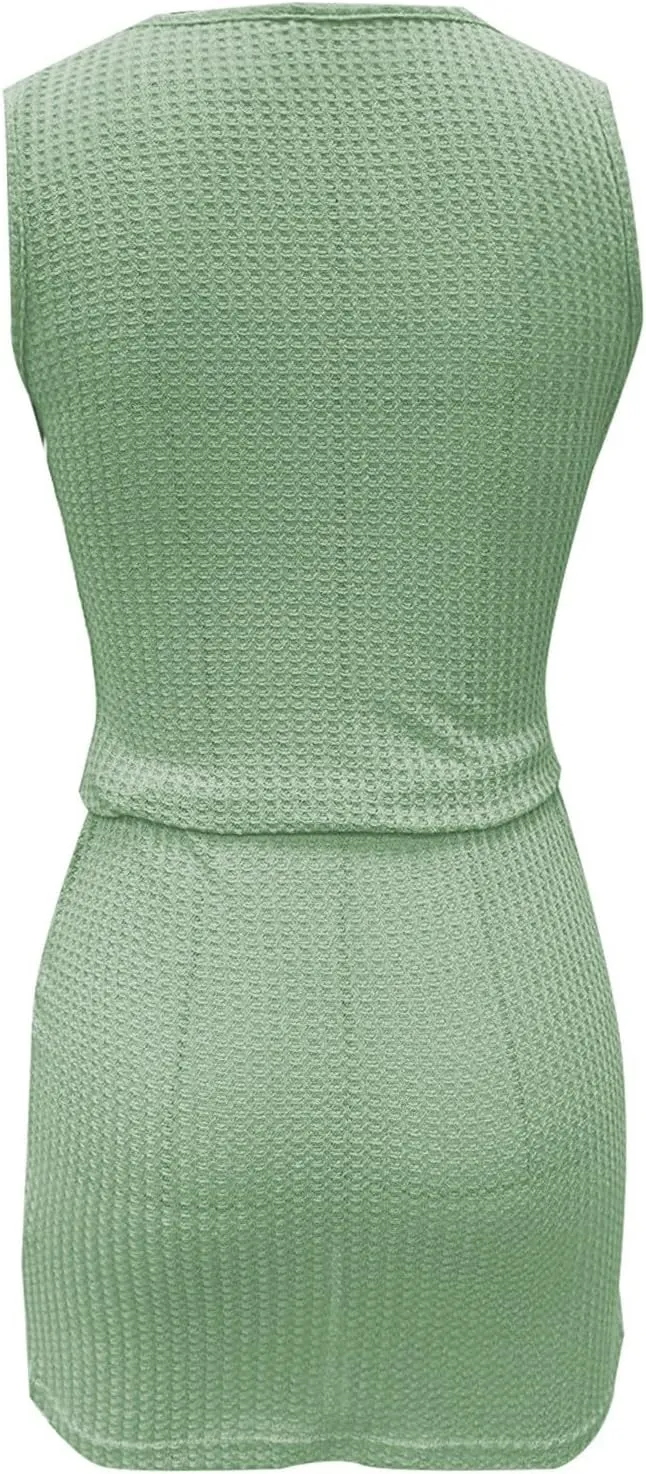 Bodycon Sundress for Women 2025 Summer Knitting Waist Harness Belt Mini Dress A Line Sleeveless Seamless Shapewear