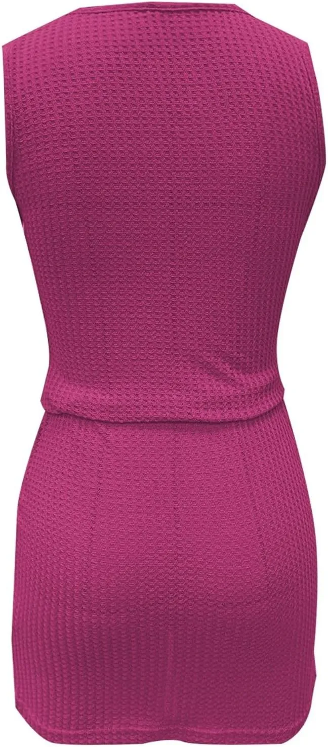 Bodycon Sundress for Women 2025 Summer Knitting Waist Harness Belt Mini Dress A Line Sleeveless Seamless Shapewear