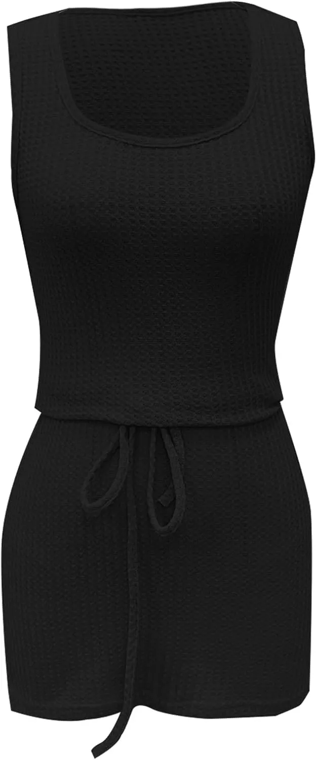 Bodycon Sundress for Women 2025 Summer Knitting Waist Harness Belt Mini Dress A Line Sleeveless Seamless Shapewear