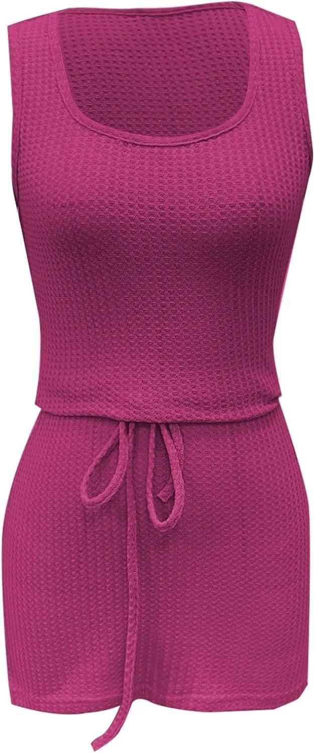Bodycon Sundress for Women 2025 Summer Knitting Waist Harness Belt Mini Dress A Line Sleeveless Seamless Shapewear