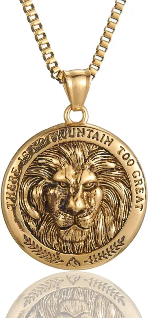 BREGO Carved Lion Head Coin Pendant Necklace