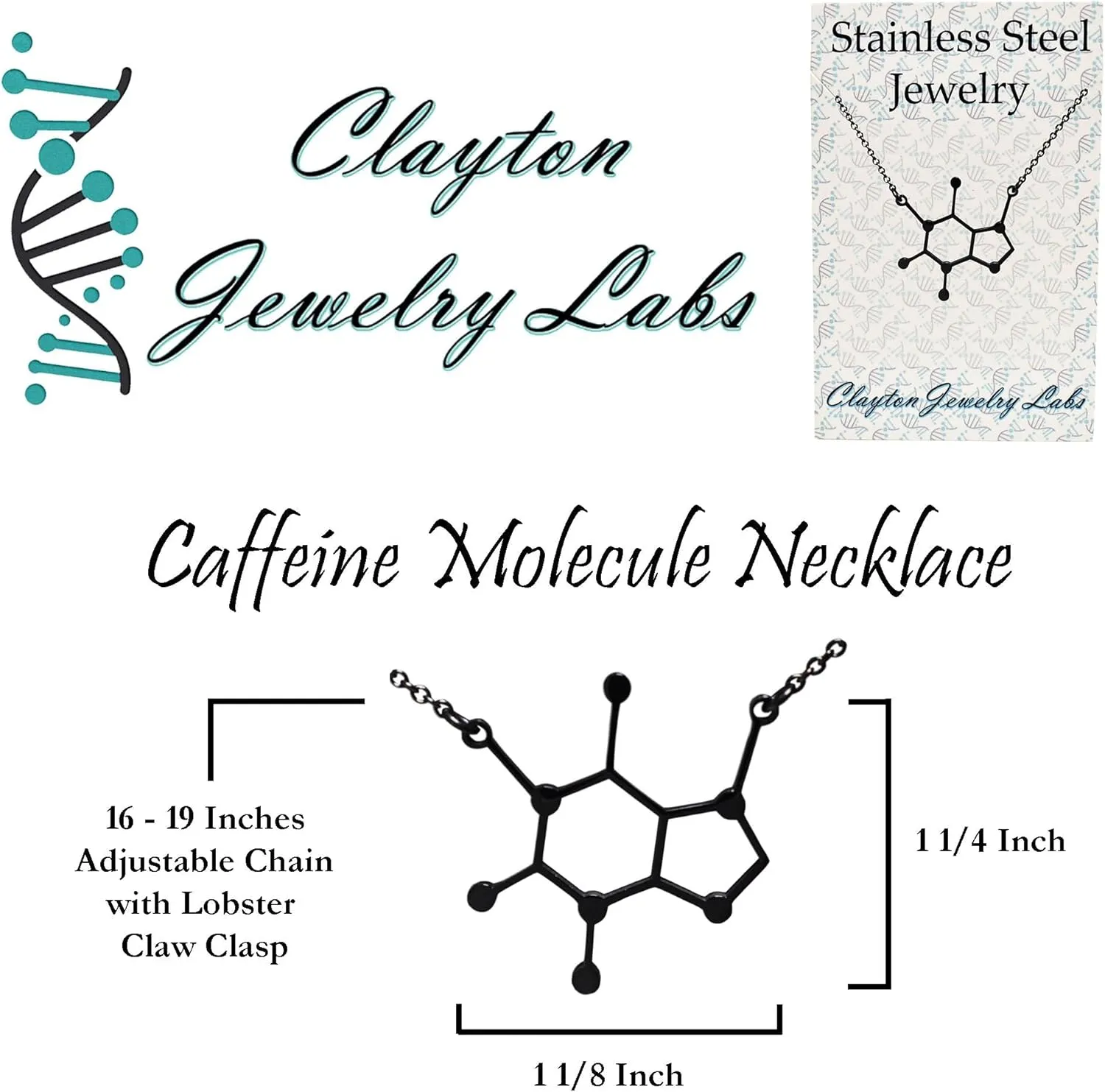 Caffeine Molecule Stainless Steel Necklace