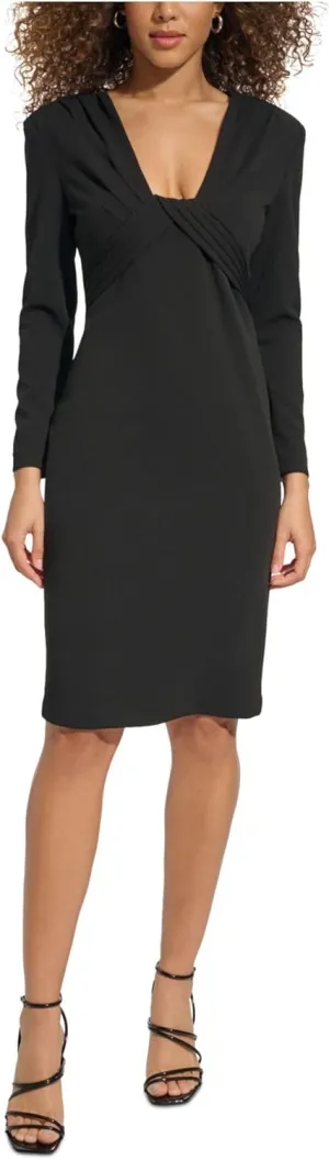 Calvin Klein Womens Pleated Knee Length Sheath Dress Black 6