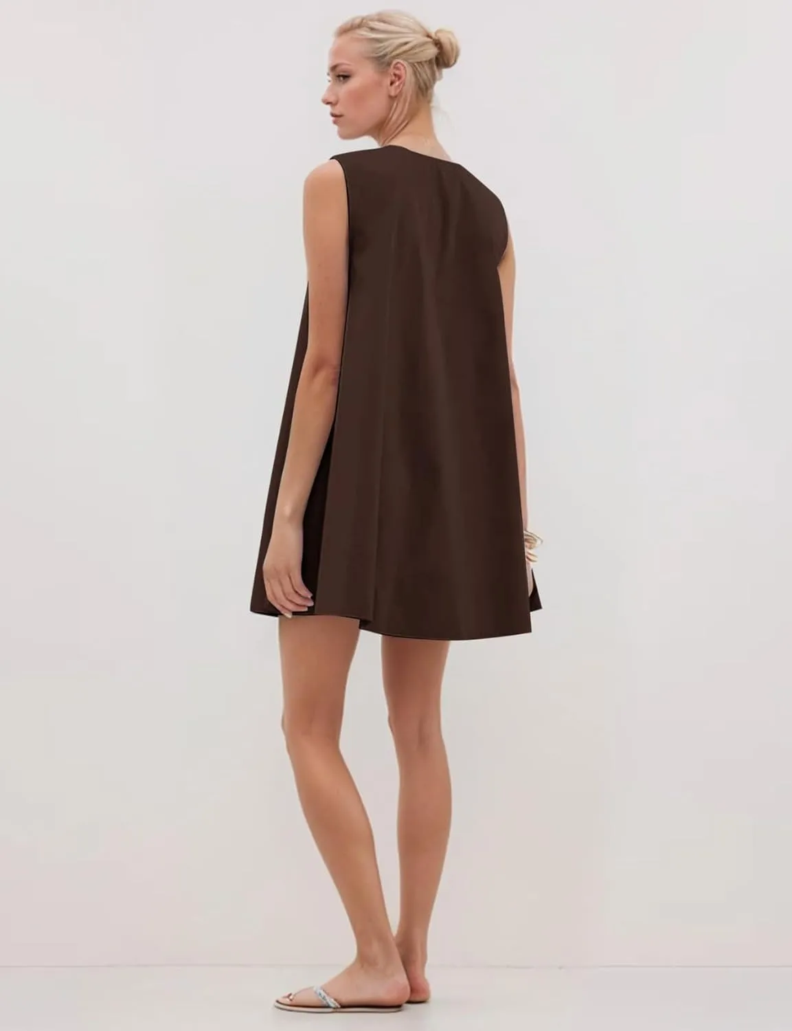 Casual Cotton Mini Dresses for Women 2025 Summer Vacation Beach Babydoll Short Tank Dress with Pockets