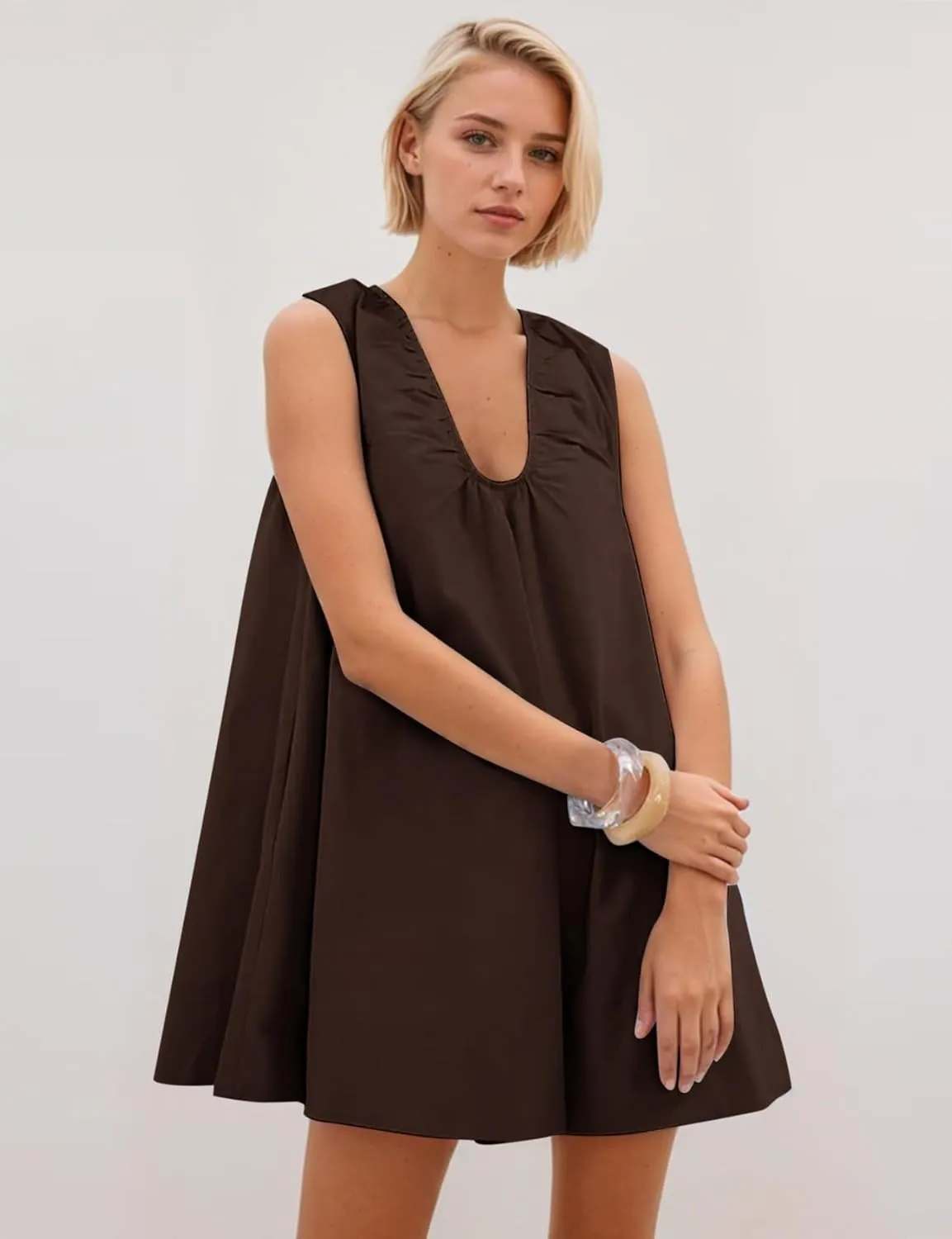 Casual Cotton Mini Dresses for Women 2025 Summer Vacation Beach Babydoll Short Tank Dress with Pockets