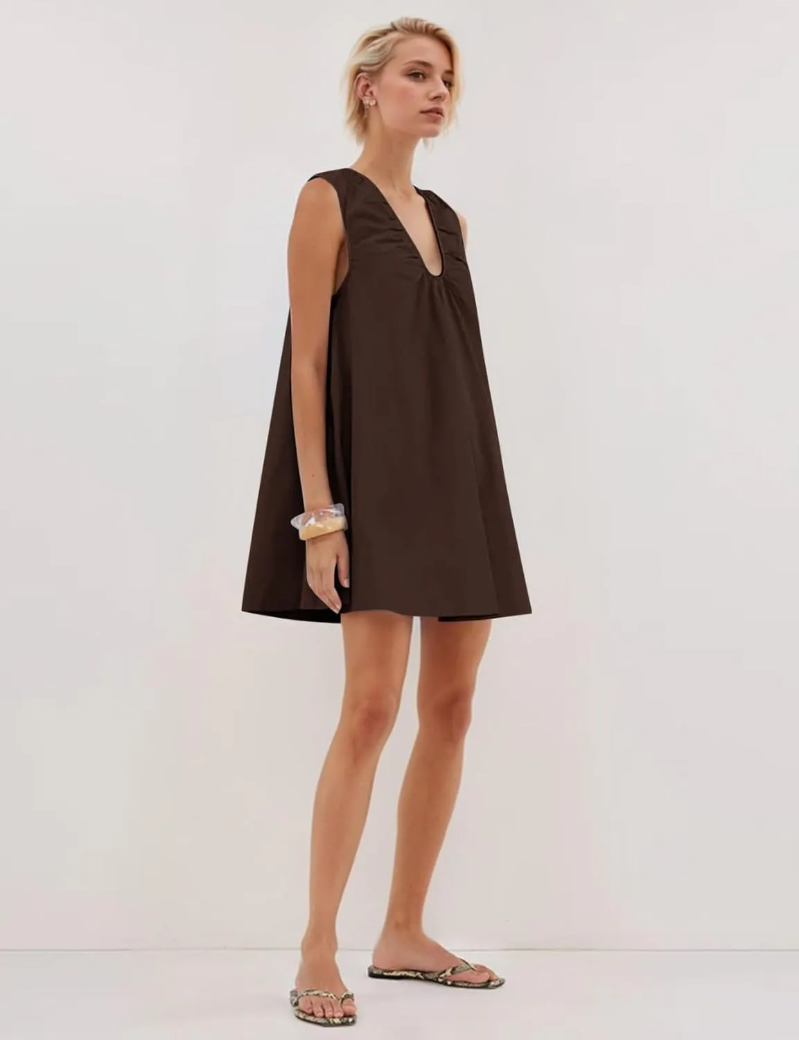 Casual Cotton Mini Dresses for Women 2025 Summer Vacation Beach Babydoll Short Tank Dress with Pockets
