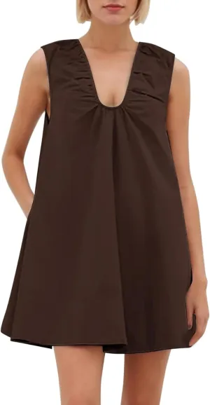 Casual Cotton Mini Dresses for Women 2025 Summer Vacation Beach Babydoll Short Tank Dress with Pockets