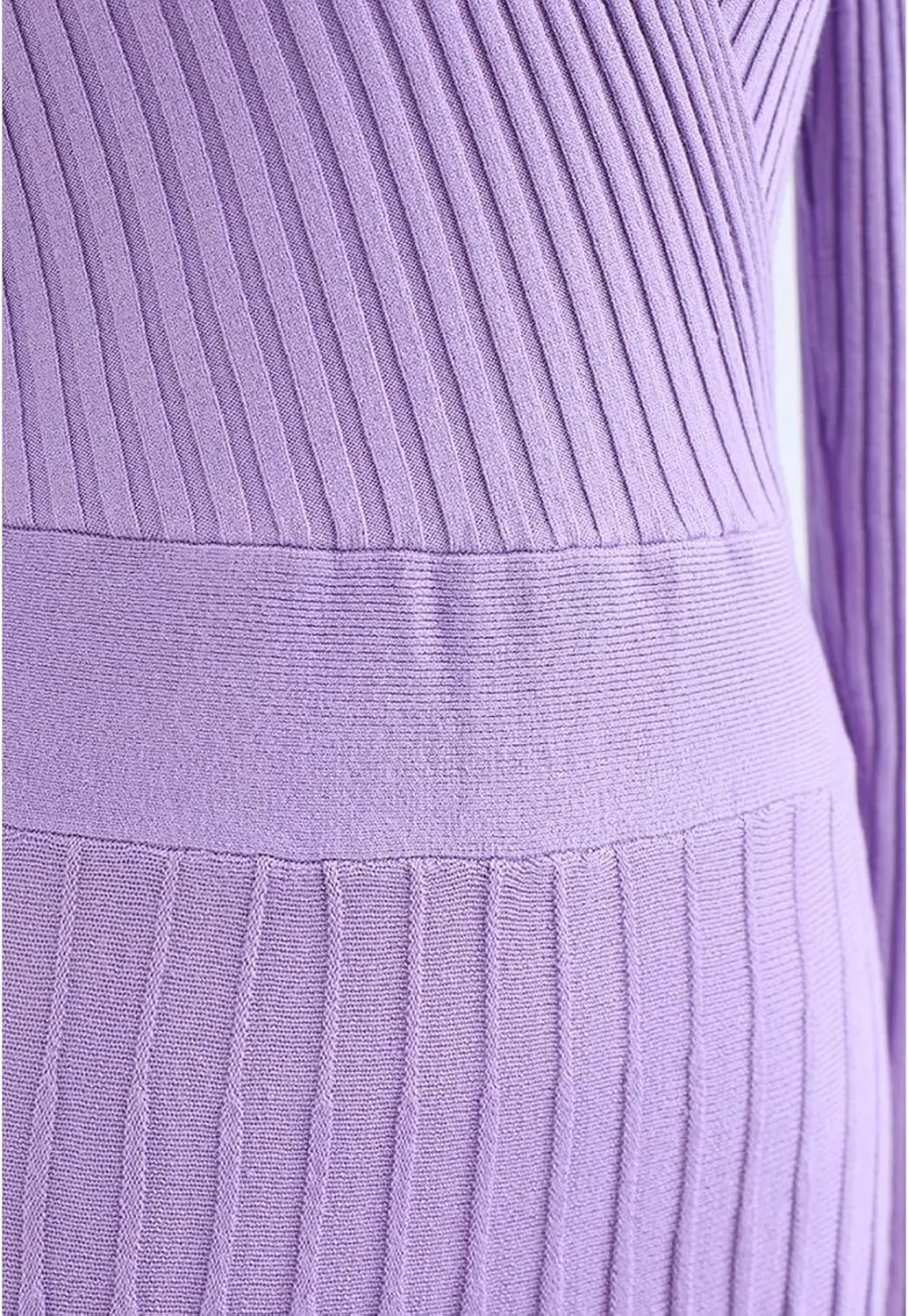 CHICWISH Women's Lilac/Black/Camel/Baby Blue V-Neck Soft Knit Contrast Hem Wrap Midi Dress