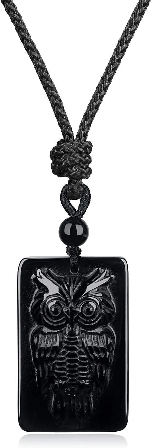 COAI Unisex Obsidian Owl Necklace Pendant Zodiac Amulet