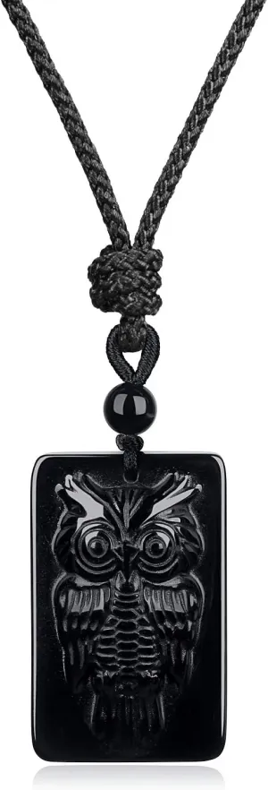 COAI Unisex Obsidian Owl Necklace Pendant Zodiac Amulet