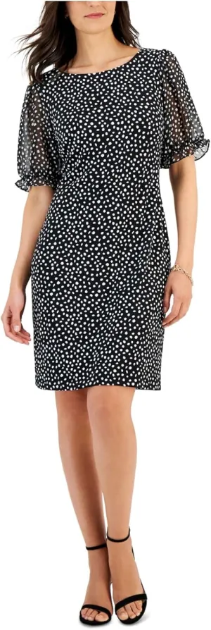 Connected Apparel Womens Knee Length Sheer Sleeve Sheath Dress Black 4
