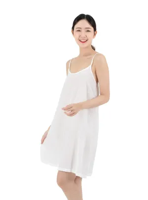 Cotton Full Slip Under Dress Knee Length Adjustable Spaghetti Strap Undergarment Nightwear (XS/S, White)