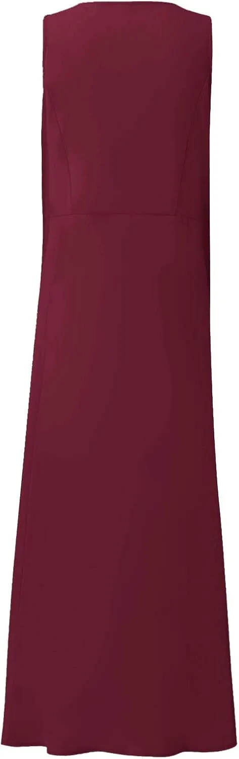 Cotton Linen Dresses for Women,Maxi Sleeveless Dresses Summer Casual Print Cotton Linen Sundress with Pockets (S-3XL)