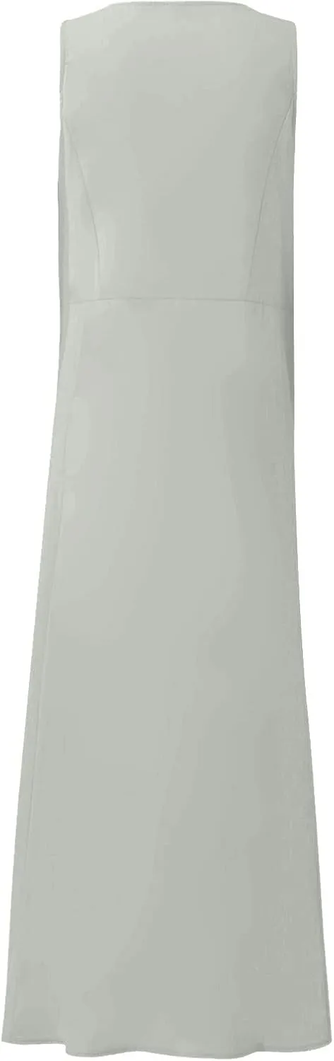 Cotton Linen Dresses for Women,Maxi Sleeveless Dresses Summer Casual Print Cotton Linen Sundress with Pockets (S-3XL)