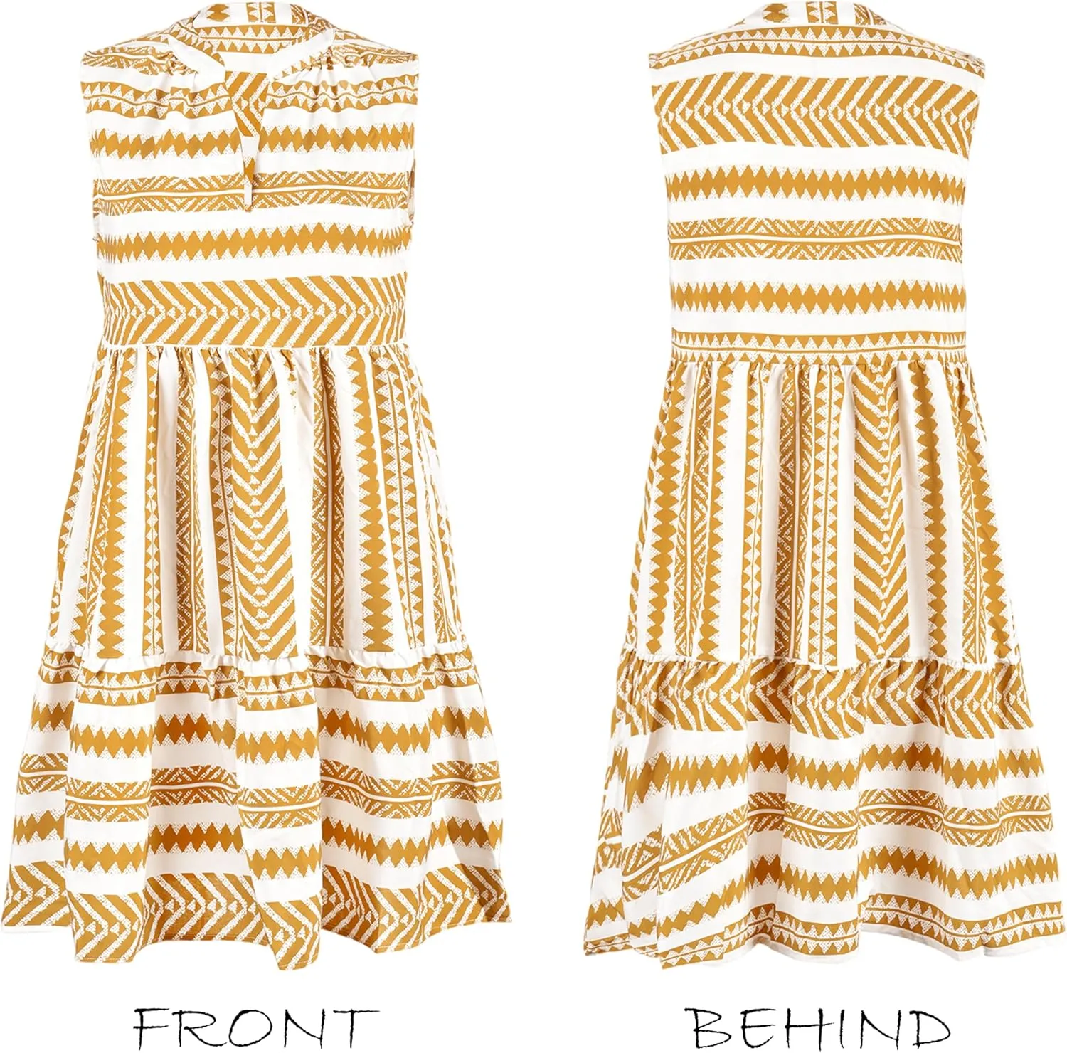 CUPSHE Women's Ruffle Beach Mini Dress Split V Neck A Line Sleeveless Geometric Stripe Tropical Leaf Pattern Summer Dresses