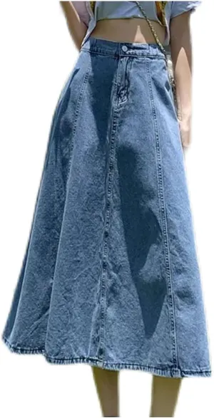Dcvmvmn Denim Skirt for Women's High-Waisted Slimming Medium-Length A- Line Long Umbrella Half Dress