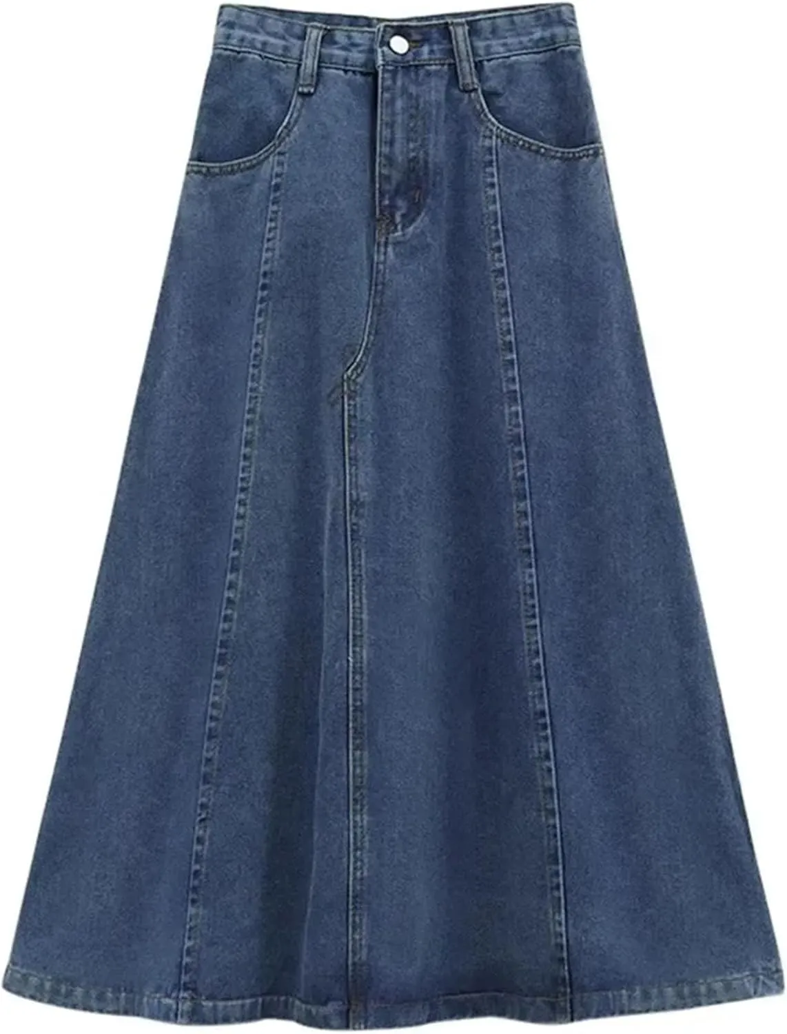 Dcvmvmn Women's Denim Skirt High-Waisted Slimming Medium-Length Plus Size A- Line Washed Jean Umbrella Skirts