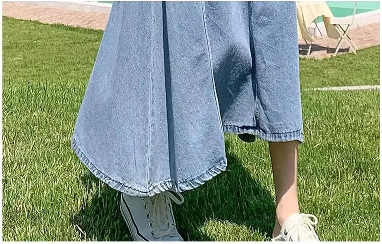 Dcvmvmn Women's Denim Skirt Thin Medium Length Umbrella High Waist Slimming Long A- Line Half Dresses