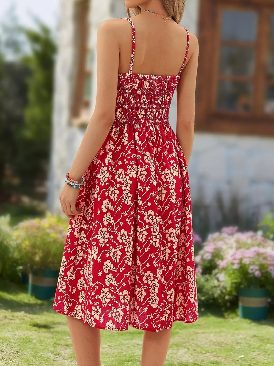 DIRASS 100% Cotton Dress for Women 2025 Summer Vacation Beach Smocked Midi Dress