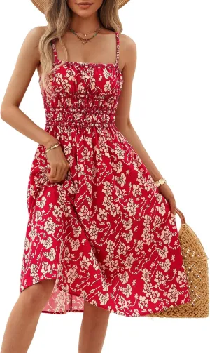 DIRASS 100% Cotton Dress for Women 2025 Summer Vacation Beach Smocked Midi Dress