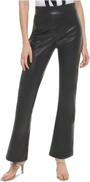 DKNY Women's Butter Faux Leather Flare Pants (Black, Medium)