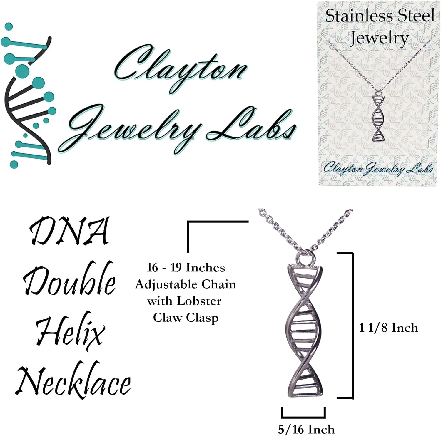 DNA Double Helix Science Stainless Steel Necklace
