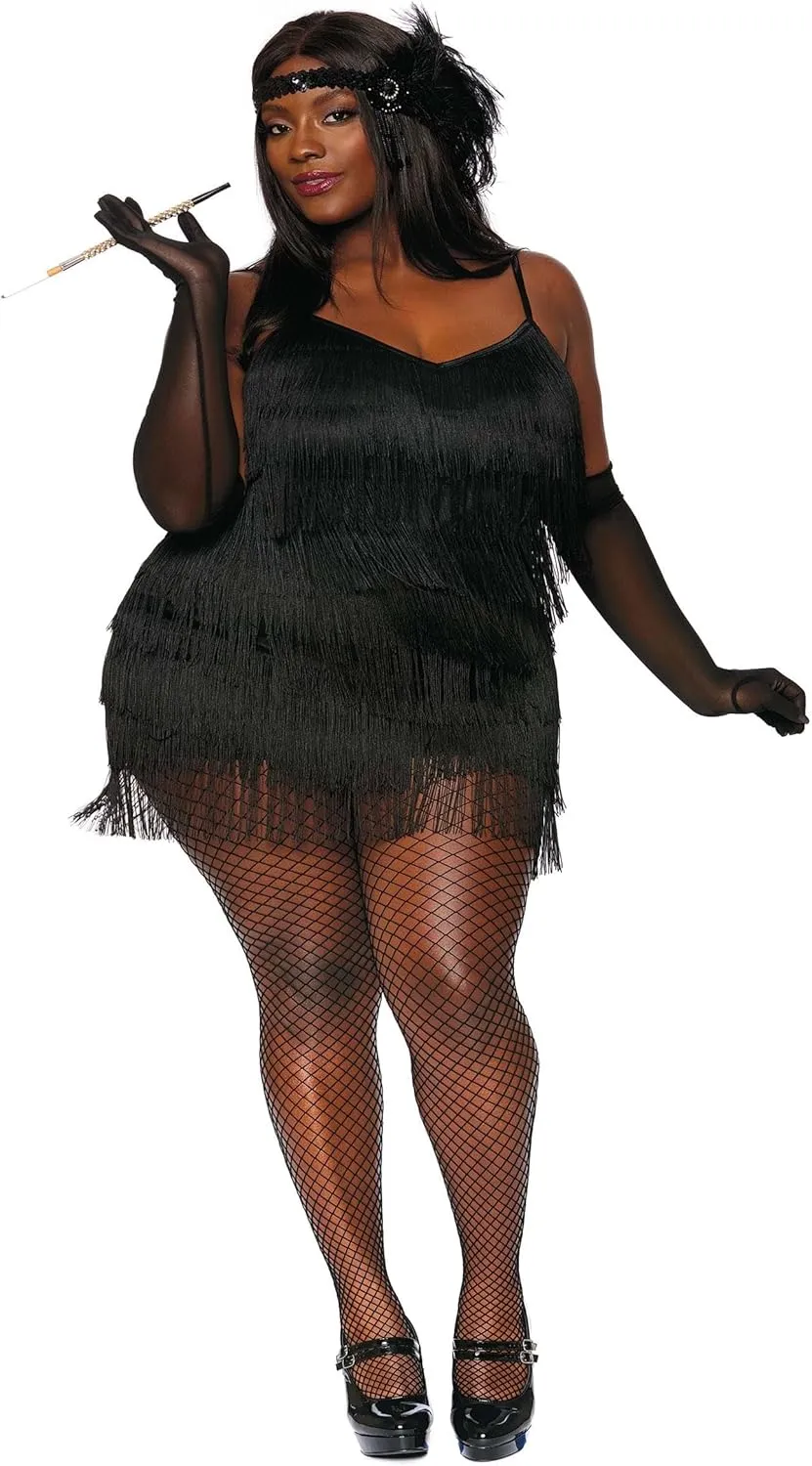 Dreamgirl Women's Black Fringe Flapper Costume - 1920s Gatsby Dress with Adjustable Straps